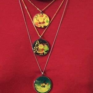 XMAS GIFTS bundle of 3 stainless steel  Xmas pendants w/ chains. Great gifts.